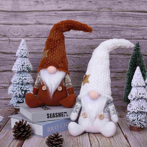 Gnome - Ornament Décor Festif - En Tissu Non Tissé - Pour Fenêtre Bureau Cheminée - 40 x 14 x 12 cm - Blanc - 1 Pièce (1/5)