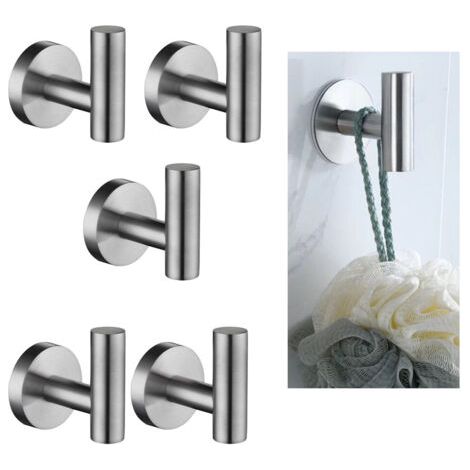 5 pièces Home Patère à Crochets pour Peignoir Salle de Bain WC Porte Manteau Serviette Chapeau en Acier Inoxydable Multi-Choix