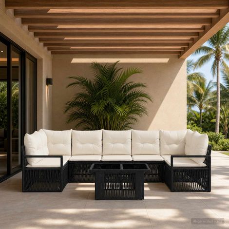 vidaXL Set Divano da Giardino 8 pz Nero e Bianco Crema polyrattan (1/5)