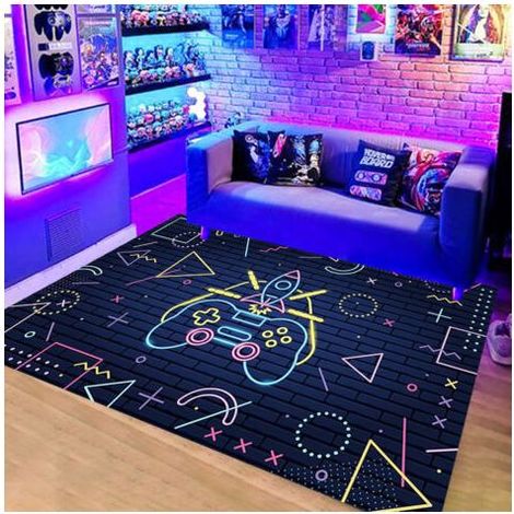 Tapis de chambre moderne gamer 3D antidérapant – Motif graffiti console de jeu – 80 x 120 cm – Tapis décoratif pour adolescent (1/5)