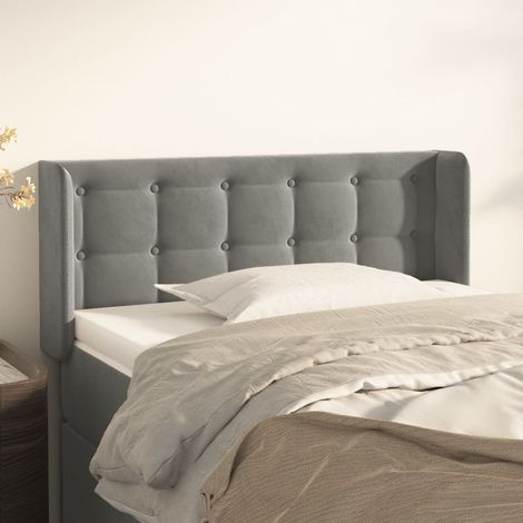Tête de lit avec oreilles Armoire de tête de lit Gris clair 93x16x78/88 cm Velours 68336 (1/5)