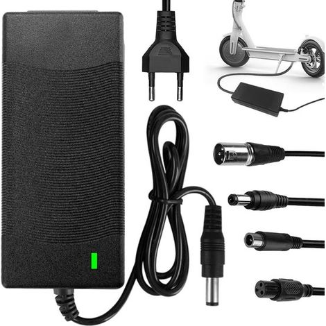 Chargeur pour trottinette électrique - Câble de charge 42 V 2 A - Chargeur pour trottinette électrique avec 4 connecteurs - Chargeur pour vélo - Noir (1/5)