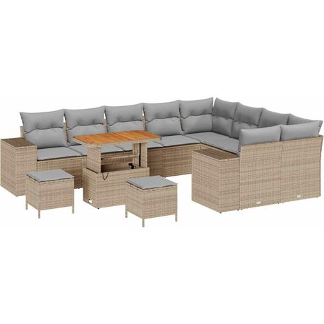 Maison Exclusive - Gartensofa-set mit Kissen 12 pcs Beige Poly-Ra