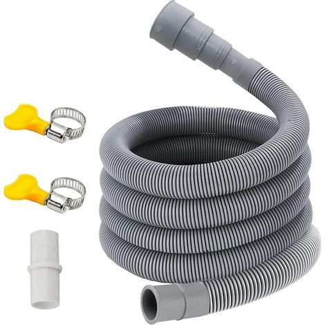 Tuyau Vidange Machine a Laver 0.5/1/1.5/2/2.5/3/4/5/6/7/8/9/10M, Convient à 4 Tailles d'interface, avec Support et Colliers de Serrage, Tuyau de Vidange Universel Pour Laveuse Lave Vaisselle (1/5)