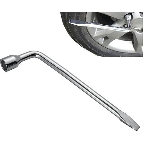 Clé Roue de Secours Type L, Fort Couple, 17mm Démonte Roue Tête Plate, Multifonctionnel à Economiser des Efforts, Pour Réparation de Voiture (Argent) (1/5)