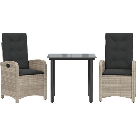 Maison Exclusive - Set Pranzo da Giardino 3pz con Cuscini Grigio Chiaro Polyrattan