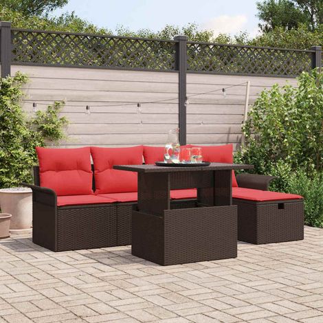 Set Divano da Giardino con cuscino 6 pcs Marrone Poly Rattan vidaXL (1/5)