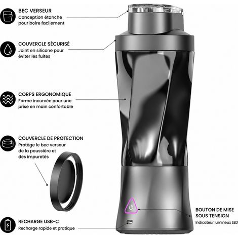 Blender portable rechargeable 601-800 ml noir pour smoothie et glace pilée noir 9,7 × 9,7 × 29,4 cm 736 g – Livraison gratuite
