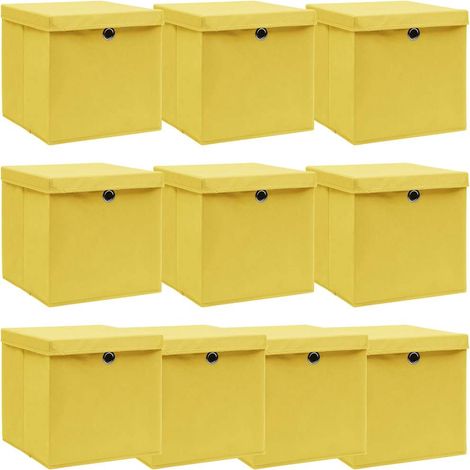 vidaXL Cajas de almacenaje con tapas 10 uds tela amarillo 32x32x32 cm (1/4)