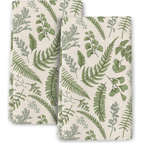 2 pièces de Serviettes en Linge de Cuisine botanique Mignonnes pour Le séchage Absorbant, Serviettes de Cuisine en Feuilles d'herbes Sauge Vertes, Serviettes à t (1/5)