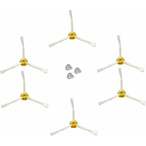 Cepillo lateral para iRobot Roomba series 500, 600 y 700 (Amarillo, 6 unidades, cepillo lateral de 3 brazos)