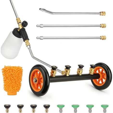 Nettoyeur Haute Pression pour Soubassement de Voiture Nettoyeur Haute Pression 2 en 1 avec Flacon Pulvérisateur de Mousse, 3 Rallonges et Raccord Rapide 1/4", pour Allée, Terrasse (1/5)