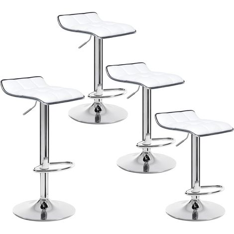 Lot de 4 Tabourets de Bar WOLTU, Tabourets réglable, Assise Bien rembourrée en Similicuir, Blanc (1/5)