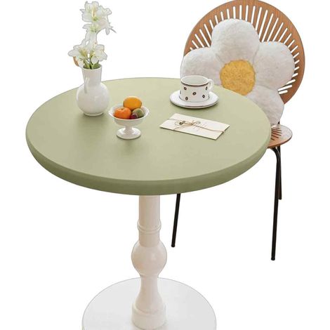 Set aus runden Tischdecken (60 cm Durchmesser) mit elastischen Kanten, grün, fleckenabweisendes PU-Leder, für Tische mit 40-50 cm Durchmesser, Garten/Café (1/5)
