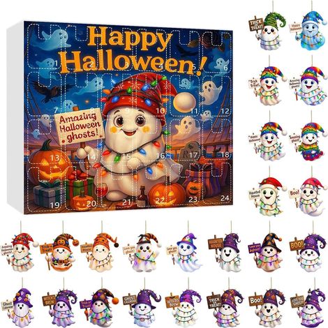Calendrier de l'Avent Halloween Calendrier de l'Avent Fantôme 24 Jours Noël  Décoration Murale Festive 2D en Acrylique pour Activités à la Maison Fête Rassemblement (1/5)