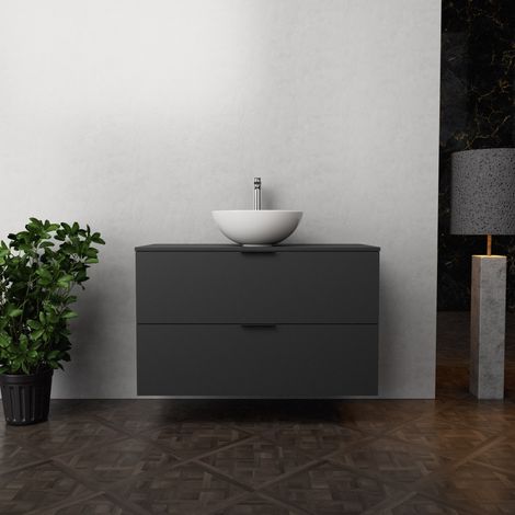 Inda - Mobile bagno L.100 con lavabo in appoggio / Nero opaco 2