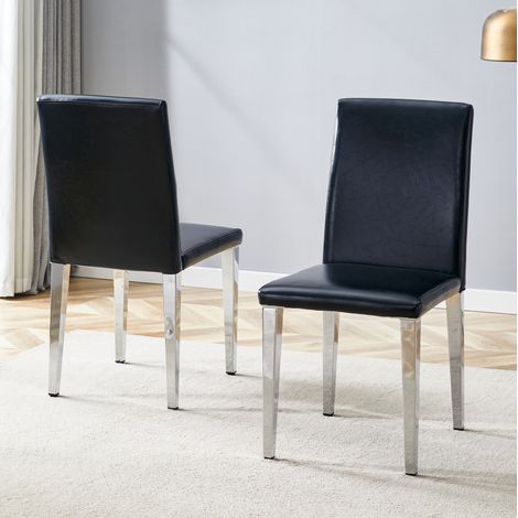 Silla de comedor de PU y metal negro plata, respaldo ergonómico, fácil de limpiar,41×47×90cm (1/5)