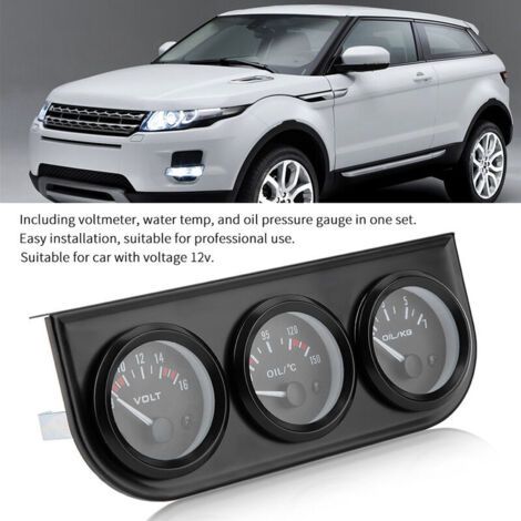 3 EN 1 Kit de jauge triple 12v Voltmètre d'eau Jauge de pression de température d'huile Tachymètre