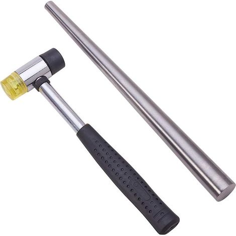 1 Set Baton Acier Agrandisseur Mandrin Outil de Mesure de Bague et Marteau Caoutchouc de Bijou pour Bijoux, Platinum (1/5)