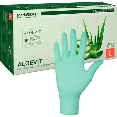 Nitrilhandschuhe L grün mit Aloe Aloevit medaSEPT 100 Stück. (1/4)