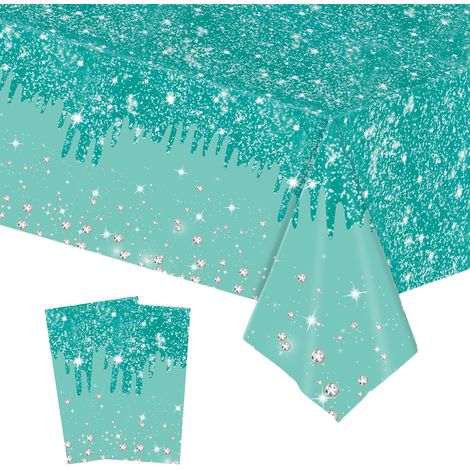 2 Pièces Nappe Plastique Rectangulaire Anti Tache,137274cm Brillant Nappe de Table Bleu Canard Imperméables Extensible,pour Décoration de Table Fête de Mariage Anniversaire Pique-niques Noël (1/5)