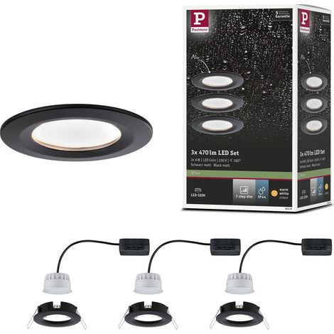 kit de 3 spots encastrés LED Nova fixe blanc chaud gradable sur 3 niveaux rond incl. 3x6,5 watts gradable projecteurs encastrés Noir mat spot alu lampe encastrée 2700 K Coin (1/5)
