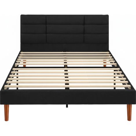 Cadre de lit 140 x 200 cm - Noir - Avec sommier bois, lit double rembourré en effet lin et rangement au-dessous - Sans bruit - Pour chambre - Design pratique (1/5)