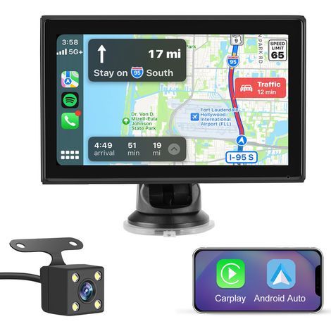 Autoradio sans fil Apple CarPlay Android Auto écran 7 pouces 1080P caméra JUNSUN (1/5)