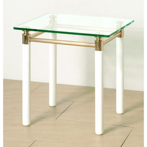 Table d'appoint en tube d'acier Coloris Blanc-doré- L42 x P42 x H44 cm