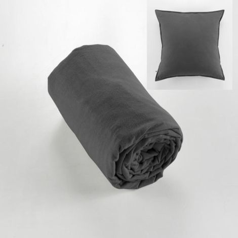 Drap housse flanelle chaude 140 x 190 cm Bonnet 30 cm + 2 taies 63 x 63 Anthracite (1/3)