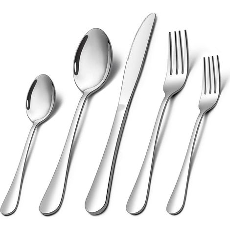 Besteckset 30teilig 6Personen Edelstahl Besteck Set mit Runder Griff (1/5)