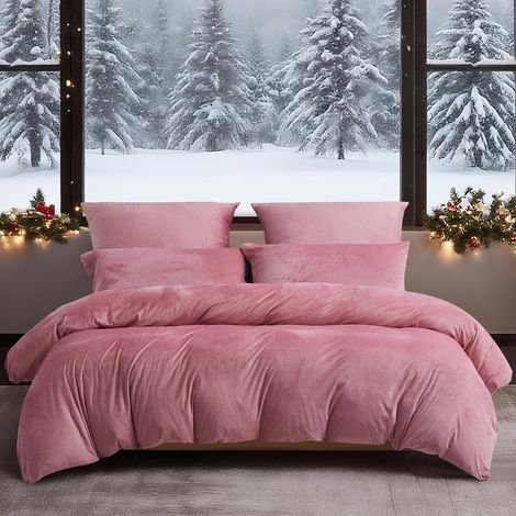 Winter Bettwäsche 200x200 cm Rosa, warm & kuschelig, 3-teilig mit Reißverschluss