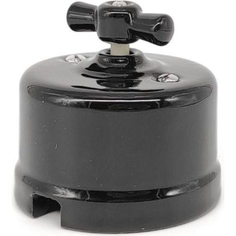 Interruptor Conmutador Vintage de Porcelana Negra  Superficie y Estilo Retro