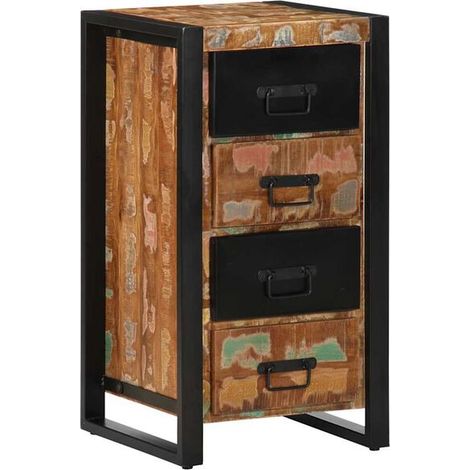 Commode 5 Tiroirs en Bois Recyclé, Meuble de Rangement Coloré 40x40x90 cm (1/5)