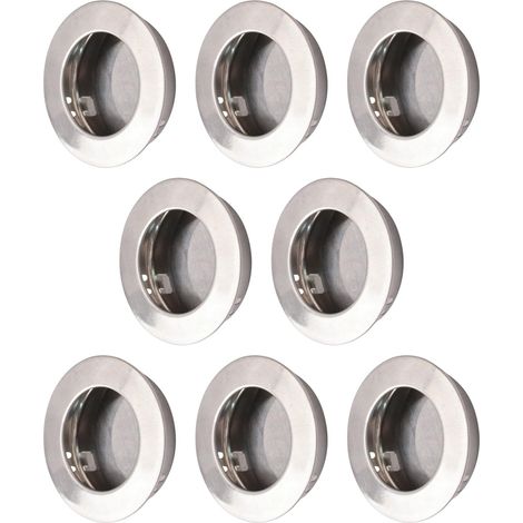 Lot de 8 poignées de porte rondes encastrées en acier inoxydable - Poignées de porte de grange coulissantes encastrées - Poignées de porte invisibles (acier inoxydable) (1/5)