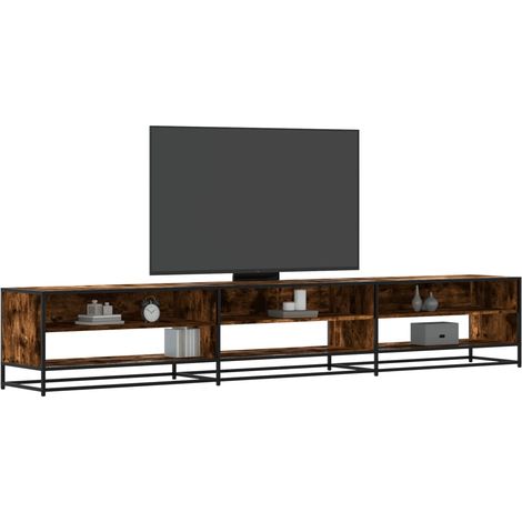 Meuble TV avec rangement 6 étagères en bois et métal chêne fumé 270 x 40 x 46 cm - PANGIVO (1/5)