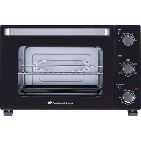 Continental Edison – Mini four électrique 35L noir 1500W – Rôtisserie et chaleur tournante – Minuterie 60 min – Pour cuisson rapide et homogène