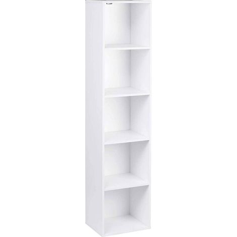 WOLTU Bücherregal mit 5 Fächern, Standregal Weiß, Würfelregal, freistehendes Regal, Büroregal Aktenregal aus Holzwerkstoff, 30x132x24 cm (BxHxT) (1/5)