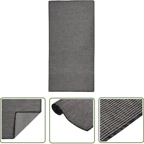 The Living Store Tapis à tissage plat d'extérieur 100x200 cm Gris - Tapis Exterieur - Tapis De Terrasse - Tapis De Balcon - Tapis Résistant Aux Intempéries - Tapis Anti Uv (1/6)