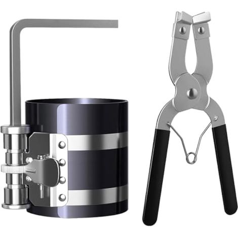 Outil de Compression de Segments 3 Pouces Réglable 53-150mm, avec Pince à Segments, Kit d'Installation pour Moteur de Voiture et Moto, Design à Cliquet Anti-Backlash (1/5)