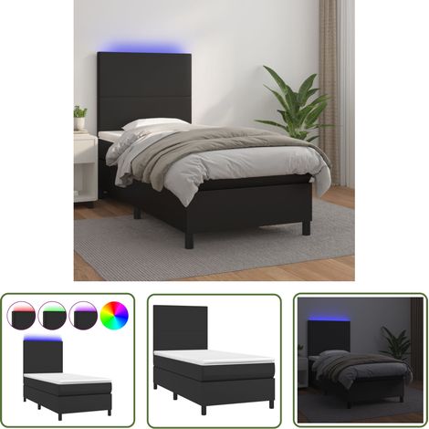 The Living Store Sommier à lattes de lit avec matelas et LED Noir 90x200 cm - Lit Tapissier - Lit Avec Led - Lit Double - Sommier Avec Rangement - Matelas À Ressorts Ensachés (1/5)