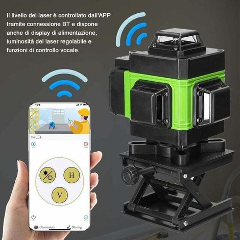 4 x 360° 4D 16-Linien Selbstausgleichender grüner Rotationslaser für vertikale und horizontale Nivellierung, IP54 wasserdicht, 2 wiederaufladbare Akkus, mit Stativ (1/5)