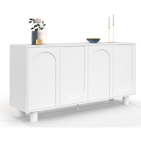Idmarket – Buffet 160 cm 4 portes blanc – Design épuré avec arches – Panneaux MDF et pieds en pin – Rangement discret et pratique (1/5)