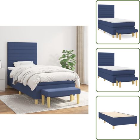 Materasso morbido - vidaXL Giroletto a Molle con Materasso Blu 100x200 cm in Tessuto - Letto con testiera regolabile