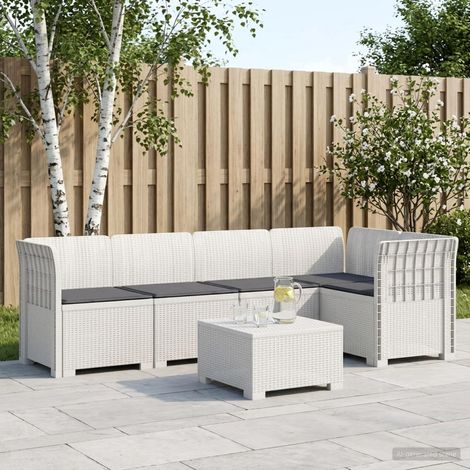 Canapé de Jardin Modulable 5 Places en Polypropylène Aspect Rotin Blanc avec Coussins - PANGIVO (1/5)