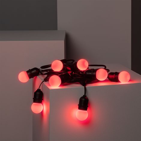 Kit Ghirlanda Waterproof 5.5m Nero + 8 Lampadine LED E27 G45 3W a Colori  Rosso