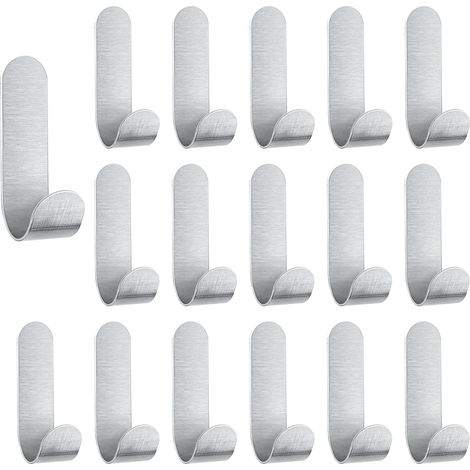 Crochets adhésifs domestiques en acier inoxydable 304 argentés 6 cm lot de 16 pièces forte charge pour vestes guirlandes décoratives ustensiles de cuisine clés sacs et chapeaux (1/5)