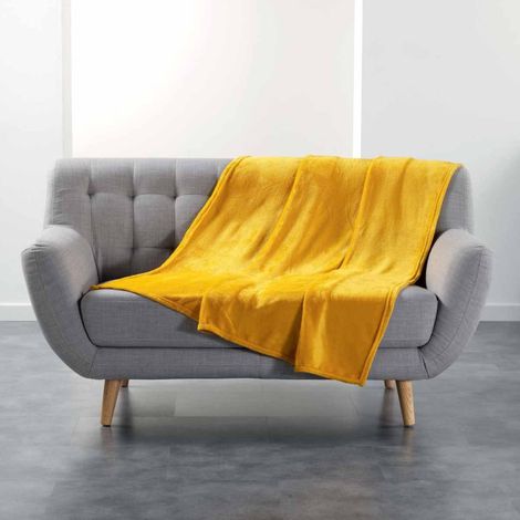 Plaid Uni en Flanelle "Flanou" 125x150cm Jaune (1/4)