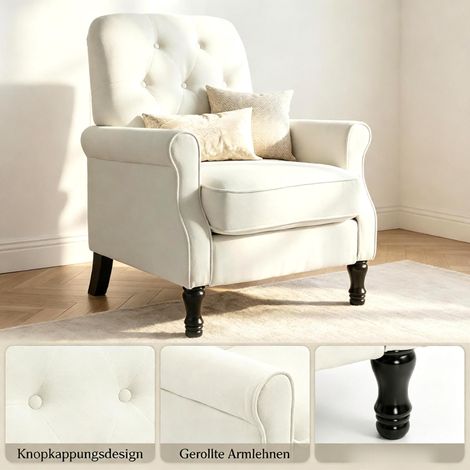 Fauteuil 1 place avec assise épaisse rembourrée, coussin en plumes et revêtement en lin (1/4)