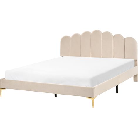 Cama de terciopelo con patas de metal cabecero y somier de láminas beige 160 x 200 cm Sauvian